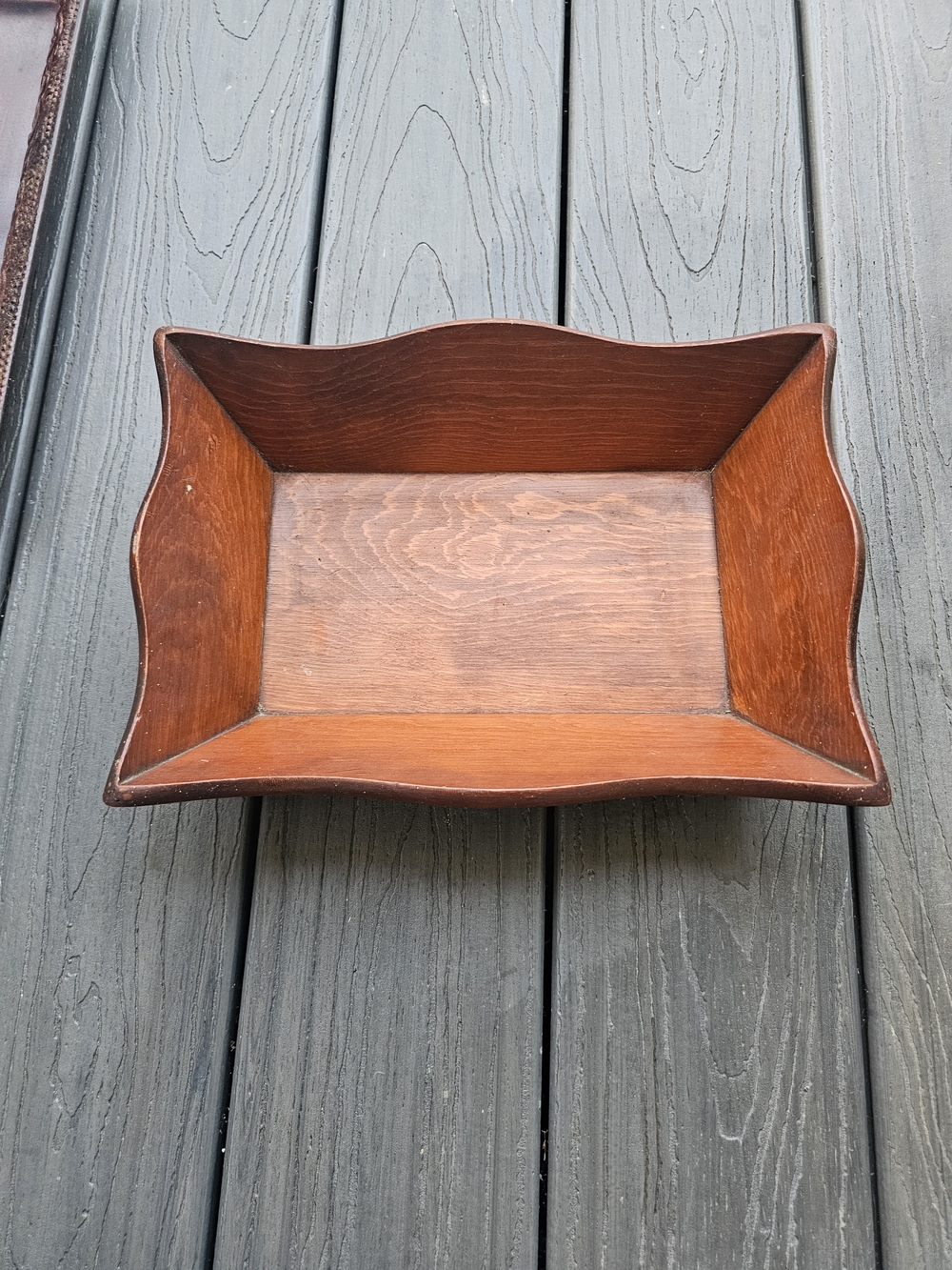 Vintage Handmade Solid Wood Scalloped Dough Bowl Tray
